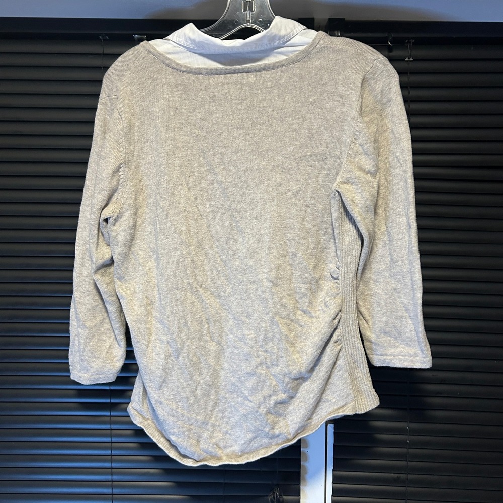 Studio Works Mock Layered Sweater Womens Small Tan V-Neck 3/4 Sleeve Casual